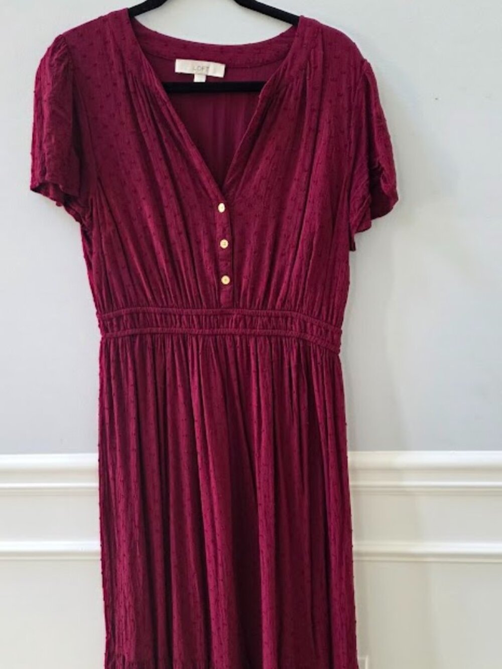 Loft Burgundy Swiss Dot Maxi Dress Size L